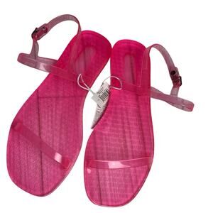 Old Navy Girl's Jelly  Neon Pink Ankle Strap Flat Summer Sandals   Sz 5  NWT